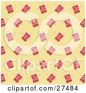 Poster, Art Print Of Background Of Red Christmas Gifts And Star Patterns On Yellow