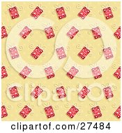 Clipart Illustration Of A Background Of Red Christmas Gifts And Star Patterns On Yellow