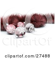 Clipart Illustration Of Four Red Snowflake Baubles And Tinsel