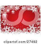 Clipart Illustration Of A Red Background Bordered With White Snowflakes And Christmas Tree Ornaments