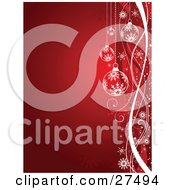 Clipart Illustration Of Red And White Snowflake Ornaments And Ribbons Suspended Over A Red Background
