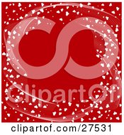 Poster, Art Print Of Solid Red Background Bordered By White Waves And Hearts