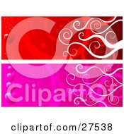 Clipart Illustration Of Red And Pink Website Headers With Hearts Vines And Scrolls