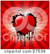 Red Bleeding Heart With Black Grunge Over A White And Red Bursting Background