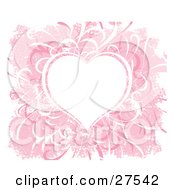Clipart Illustration Of A Pink Heart Background With Vines And Grunge Dots