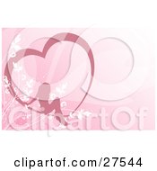 Clipart Illustration Of A Silhouetted Woman Sitting Inside A Heart Over A Pink Background With White Grasses