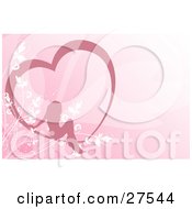 Poster, Art Print Of Silhouetted Woman Sitting Inside A Heart Over A Pink Background With White Grasses