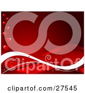 Clipart Illustration Of A Red Horizontal Background With White And Red Waves And Hearts Along The Left Edge