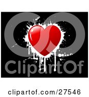 Clipart Illustration Of A Red Heart With Dripping White Grunge Over A Black Background