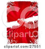 Two Red Hearts In The Center Of A Dripping White Strip Across A Bursting Red Background