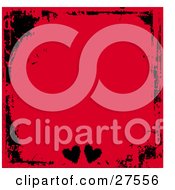 Clipart Illustration Of A Red Background Bordered By Black Grunge And Hearts