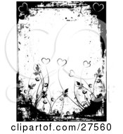 Poster, Art Print Of White Background Bordered By Black Grunge Hearts And Plants