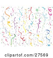 Clipart Illustration Of A Horizontal Colorful Background Of Party Streamers And Confetti Over A White by KJ Pargeter #COLLC27569-0055