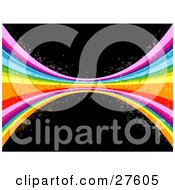 Clipart Illustration Of A Pinched Colorful Rainbow With Circles Over A Black Background by KJ Pargeter