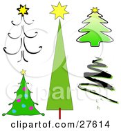 Clipart Illustration Of Sketched Simple Twirly Scribble And Drawn Christmas Trees