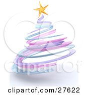 Poster, Art Print Of Short And Thick Pastel Purple Blue And Pink Spiral Christmas Tree With A Yellow Star On Top