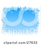 Poster, Art Print Of Border Of White Snowflakes Bordering A Blue Background With Gradient Tones