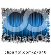 Poster, Art Print Of Blue Blurred Background Bordered By White Grunge And Snowflakes