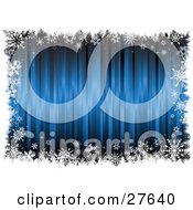 Clipart Illustration Of A Blue Blurred Background Bordered By White Grunge And Snowflakes