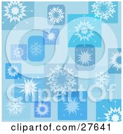 Poster, Art Print Of Blue Background Of Snowflakes In Rectangles And Squares