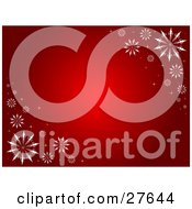 Poster, Art Print Of Gradient Red Background With White Snowflakes In The Upper Right And Lower Left Corners