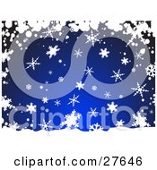 Poster, Art Print Of Snow And Snowflakes Falling Over A Dark Blue Background