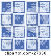 Poster, Art Print Of Repetitive Blue Background Of Snowflakes And Snow In Squares