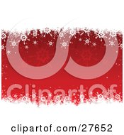 Clipart Illustration Of A Red Background With Faded Snowflakes Bordered By White Grunge And Snowflakes On The Top And Bottom