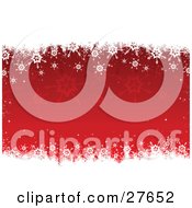 Poster, Art Print Of Red Background With Faded Snowflakes Bordered By White Grunge And Snowflakes On The Top And Bottom