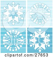 Poster, Art Print Of Blue Striped Background Of Four White Snowflakes