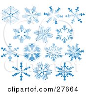 Clipart Illustration Of A Group Of Blue Snowflakes With Delicate Patterns Over White