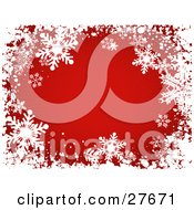 Poster, Art Print Of Bursting Red Background Bordered With White Grunge And Snowflakes