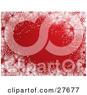 Poster, Art Print Of Border Of A White Border Of Icy Snowflakes And Snow Around A Red Background