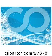 Poster, Art Print Of Blue Wave Background With White And Blue Lines And Snowflakes