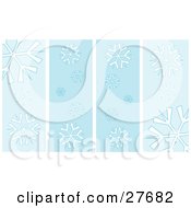 Poster, Art Print Of Background Of Four Vertical Spaces With White Snowflake Patterns