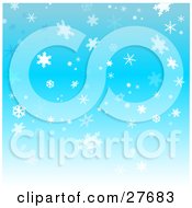 Poster, Art Print Of Background Of Pretty White And Blue Snowflakes Falling Over A Blue Sky