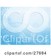 Clipart Illustration Of A Pretty Winter Blue Background Of White Waves Snow And Snowflakes