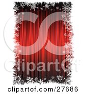 Clipart Illustration Of A White Grunge Border Of Snowflakes And Stars Around A Blurred Red Background