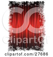 Poster, Art Print Of White Grunge Border Of Snowflakes And Stars Around A Blurred Red Background