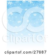 Poster, Art Print Of Background Of Blue And White Falling Snowflakes With A Gradient Blue To White Background