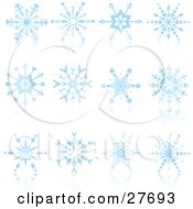 Poster, Art Print Of Collection Of Intricate Blue Snowflakes On Reflective White Surfaces