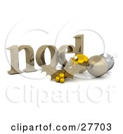 Golden Noel Christmas Greeting With Gold Holly And Ornaments