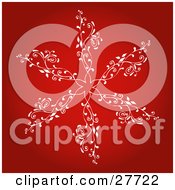 Poster, Art Print Of Large White Snowflake With Intricate Designs Over A Gradient Red Background