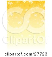 Poster, Art Print Of Gradient Yellow Background With Falling White Snowflakes