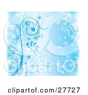 Poster, Art Print Of Light Blue Background With Snowflakes And Vines