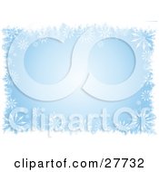 Clipart Illustration Of A White Border Of Delicate Snowflakes Over A Pale Blue Background