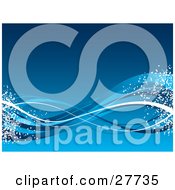 Clipart Illustration Of A Wintry Blue Horizontal Background Of White And Blue Waves With Snow