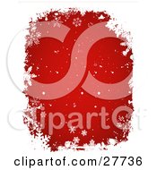 Poster, Art Print Of Grungy White Border With Snow And Snowflakes Over Red