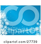 Poster, Art Print Of White Snowflakes And Ribbons Bordering A Blue Gradient Background