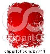 Clipart Illustration Of A Border Of A Vertical Red Winter Background Bordered By White Grasses And Grunge